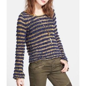 Free People Downy Stripe Fuzzy Pullover Sweater
